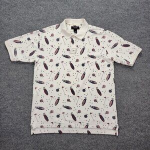 Croft & Barrow Sport Polo Shirt Mens Large Tall White Golf Bag USA Flag Vintage